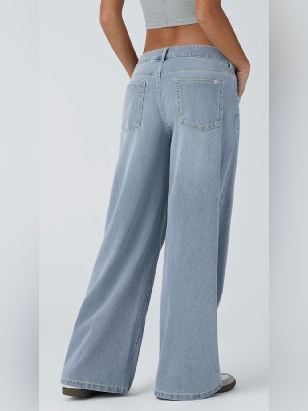 NWT Halara Flex High Waisted Stretchy Knit Wide Leg Jeans Blue Denim XS Reg